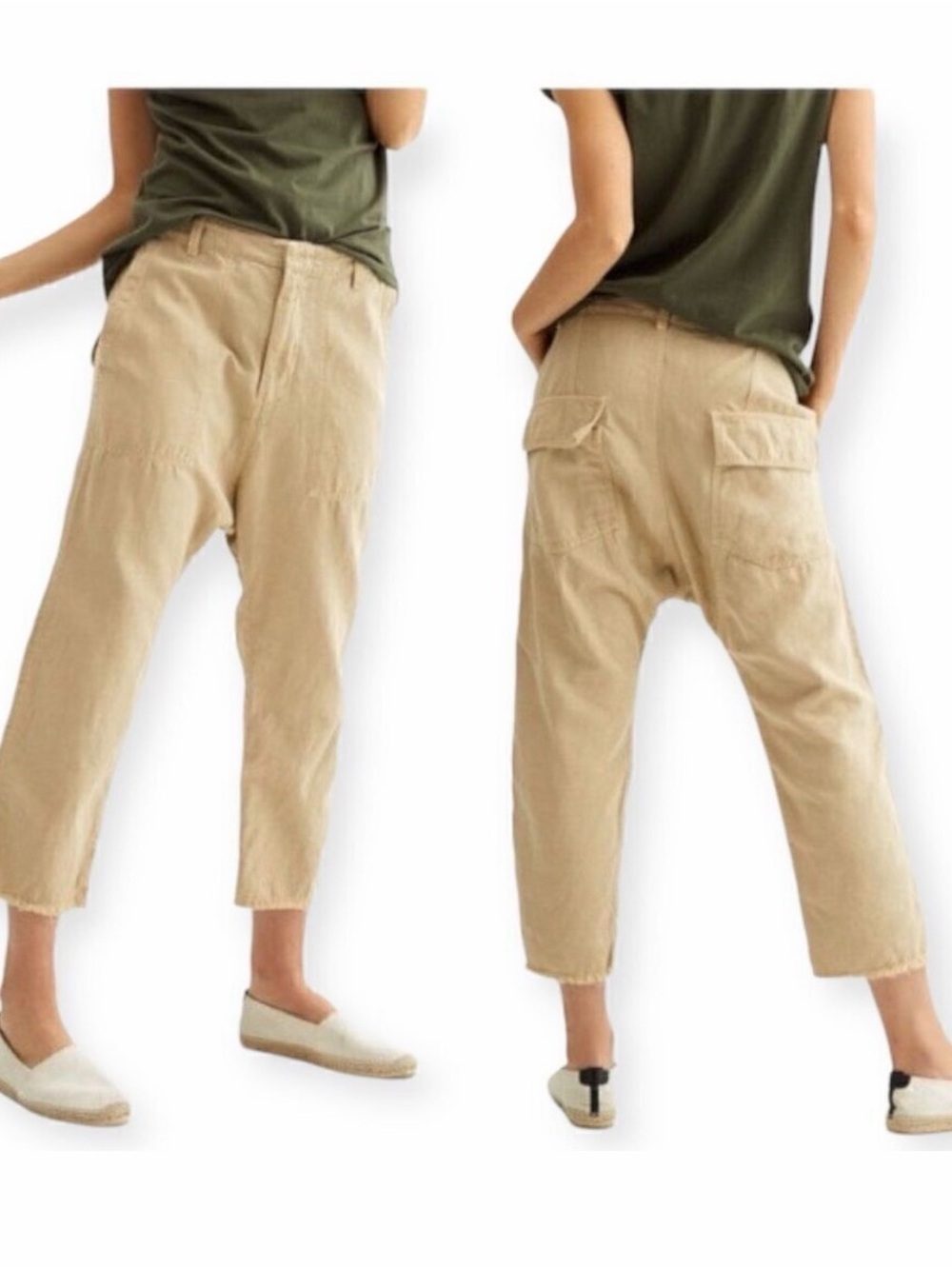 Nili Lotan Luna Linen Blend Khaki Crop Trouser Pants Sz 0